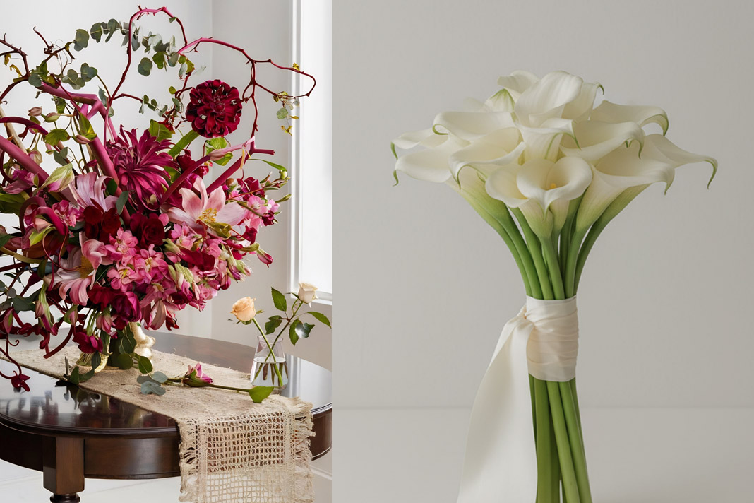 Minimalist bridal bouquet of white roses with clean lines